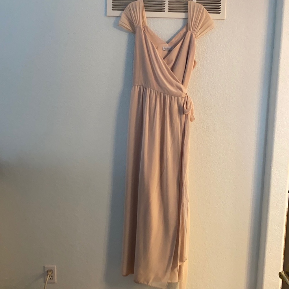 Ceremony by Joanna August blush pink wrap dress.